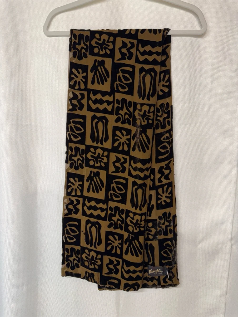 Nick & Nora NY Silk Blend Double‎ Sided Scarf 58x10 Burnout Velvet Brown Unique